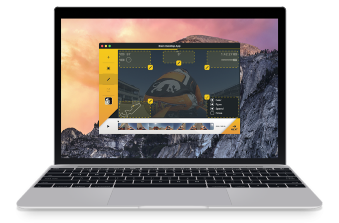 App desktop BRAIN con video on-board e dati di telemetria